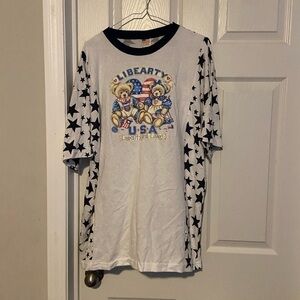 Vintage XL USA made in USA Navy Patriotic Short Sleeve Shirt Bear Star liberty